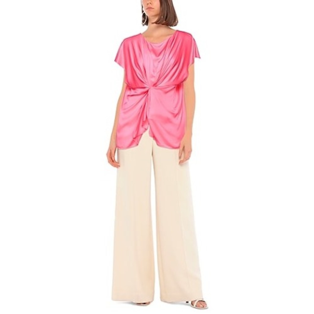 MM6 Maison Margiela Women Satin Top 38 Pink Twist Front Draped Cap Sleeve Blouse